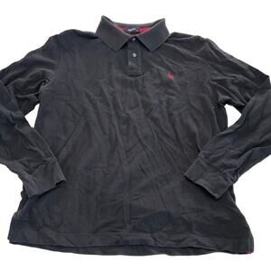 Hazzys Shirt Mens Large 110‎ Black Long Sleeve Rugby Polo Pullover Golf Knit